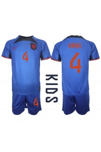 Nederland Virgil van Dijk #4 Babytruitje Uit tenue Kind WK 2022 Korte Mouw (+ Korte broeken)